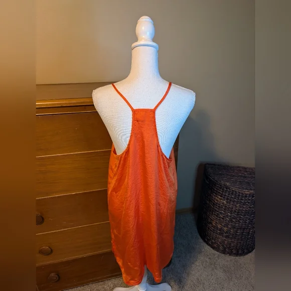 aerie Intimates Women's Satin Sleepwear Dress Adjustable Straps Orange Crush - Picture 8 of 14